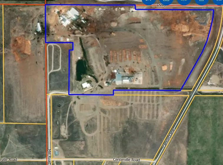 Aerial view of the campus parcel outlined in blue, north of Townsend